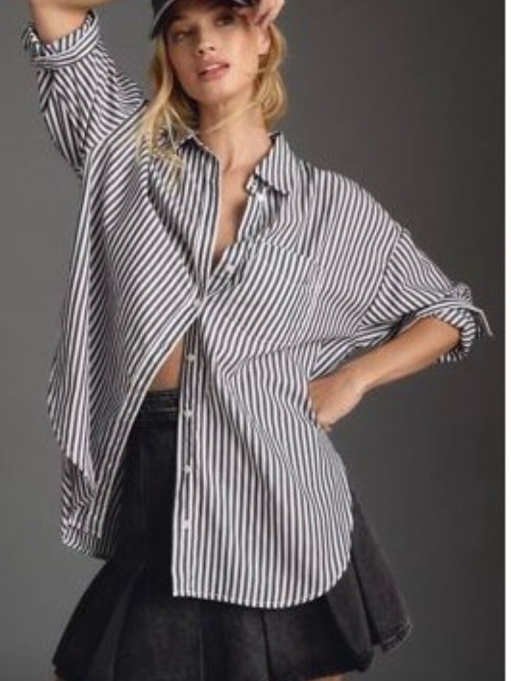 Maeve (Anthropologie) Bennet Buttondown Shirt — Anthracite Stripe, Size S